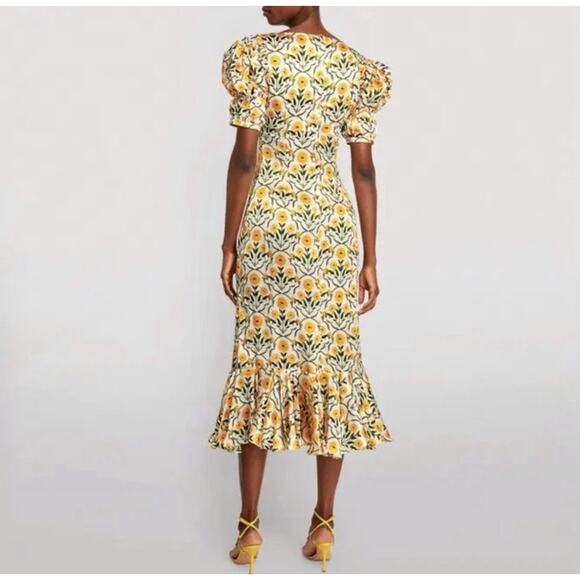 Agua by Agua Bendita Mango Mimosa Midi Dress S Silk White Yellow Floral Rare - Picture 15 of 16